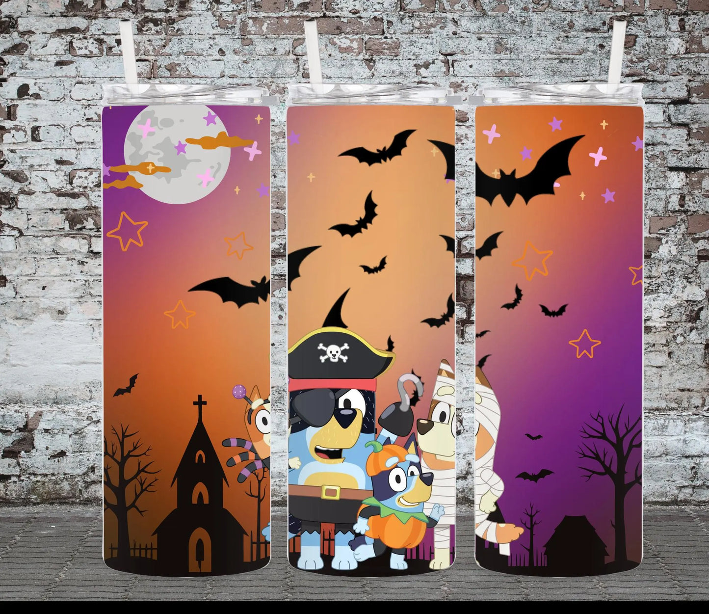 Bluey Halloween Tumbler Wrap 20 oz | Happy Halloween Bluey PNG Design | Spooky Bluey Kids & Adults Tumbler Wrap