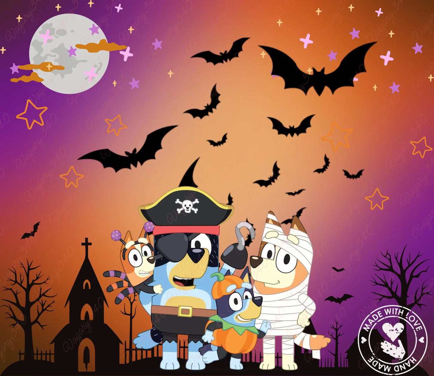 Bluey Halloween Tumbler Wrap 20 oz | Happy Halloween Bluey PNG Design | Spooky Bluey Kids & Adults Tumbler Wrap