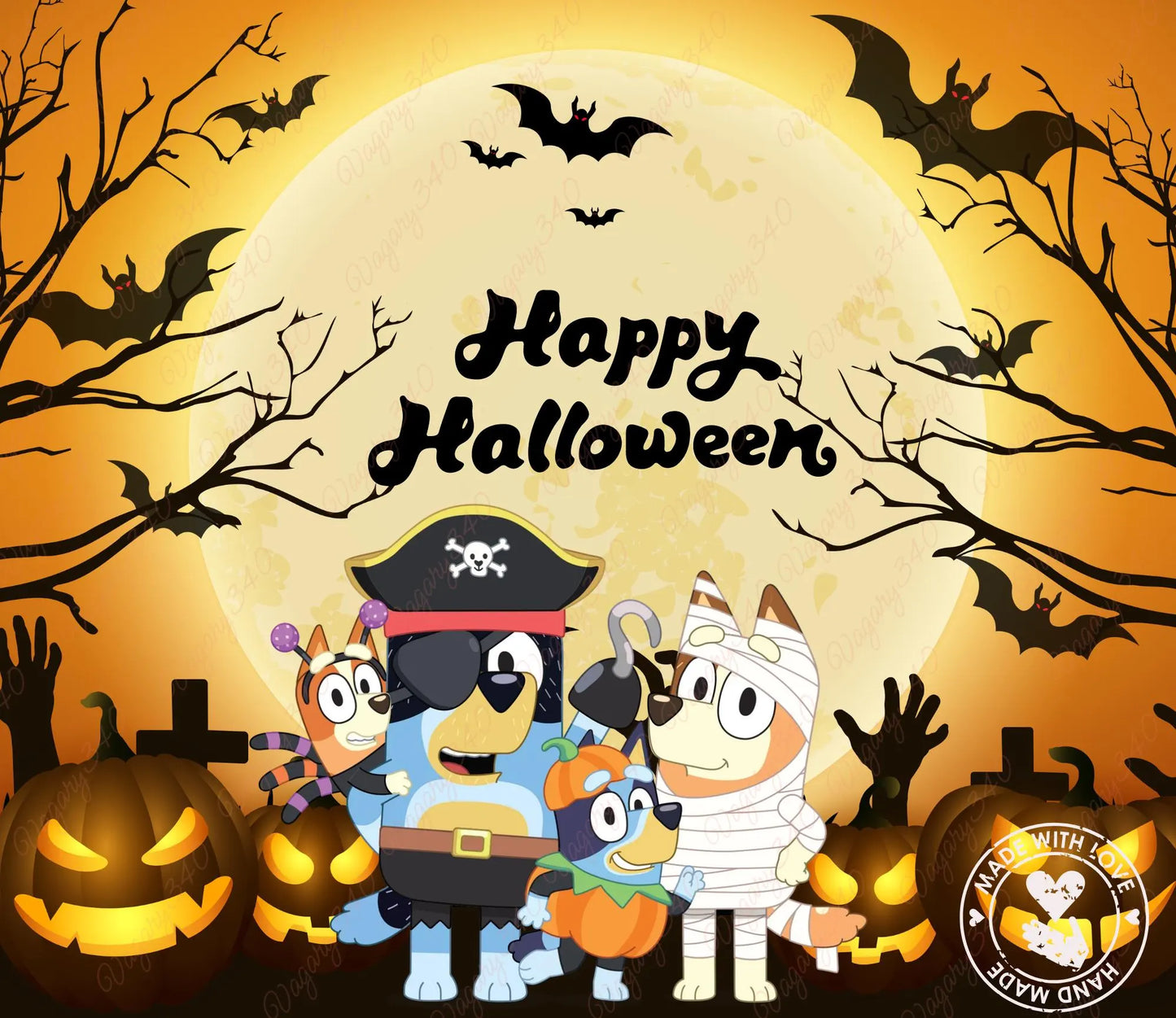 Bluey Halloween Tumbler Wrap 20 oz | Happy Halloween Bluey PNG Design | Spooky Bluey Kids & Adults Tumbler Wrap