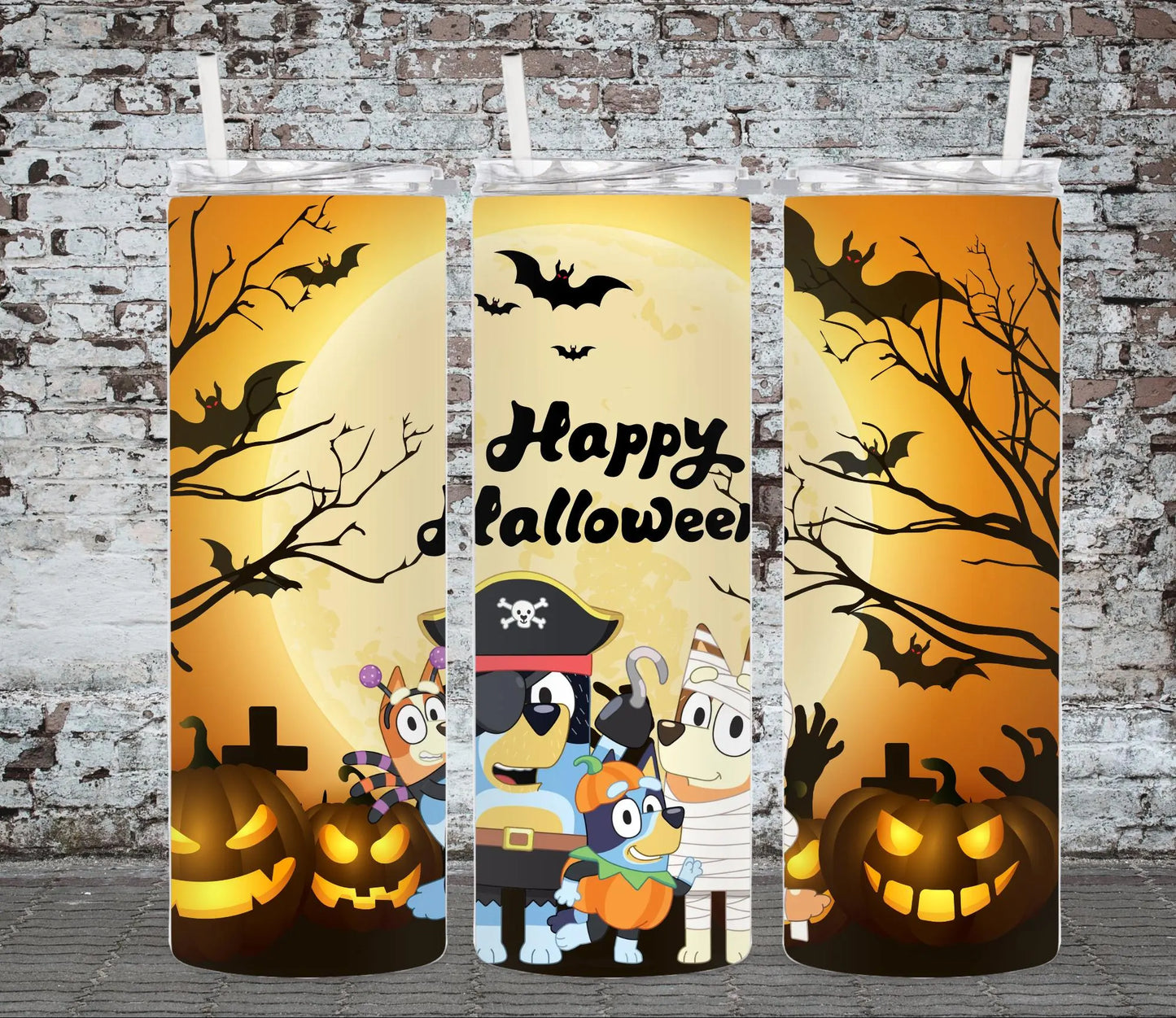 Bluey Halloween Tumbler Wrap 20 oz | Happy Halloween Bluey PNG Design | Spooky Bluey Kids & Adults Tumbler Wrap