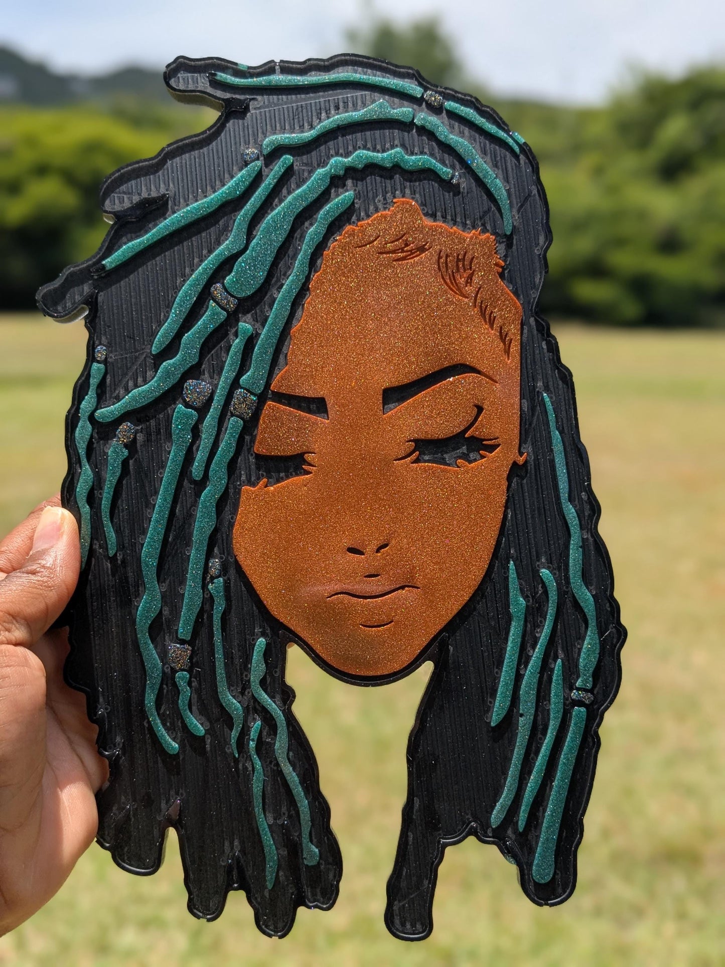 Locd In Beauty Afro-Caribbean Wall Art | Handmade Glitter Resin Queen Portrait | Cultural Home Decor