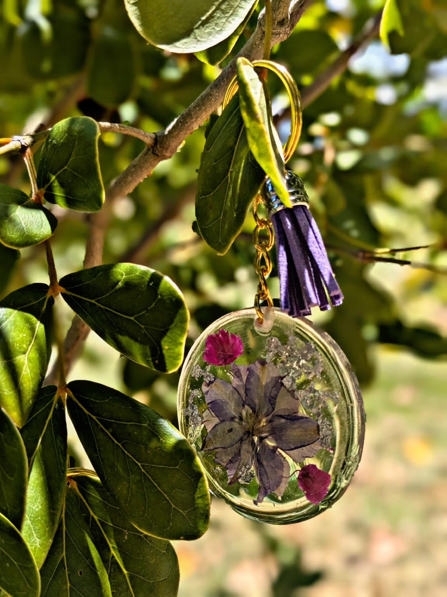 Pressed Flower Resin Keychain Real Floral Charm with Tassel | Botanical Gift for Her | Handmade Nature Accessory