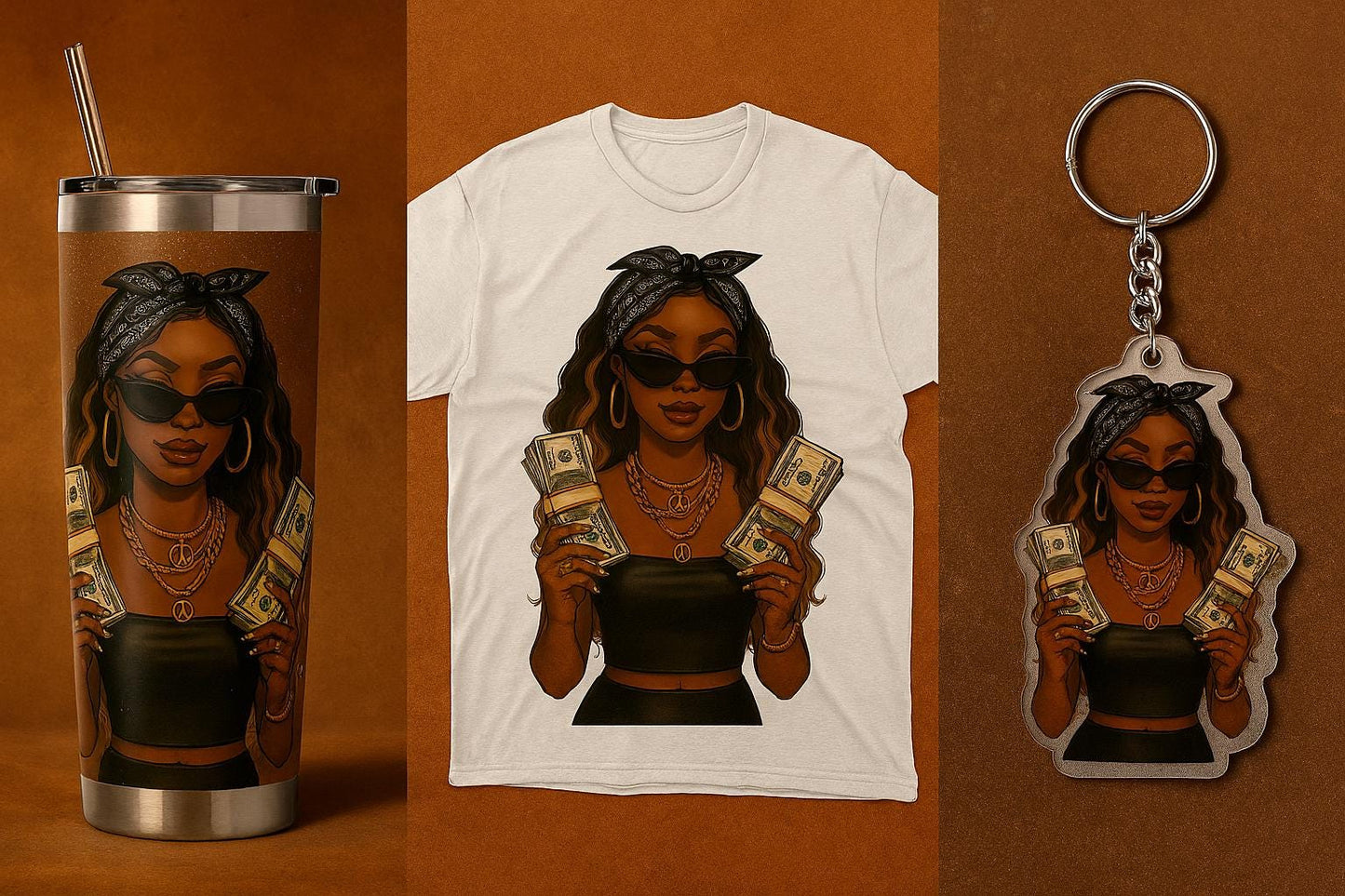 Money Miami Diva PNG Bundle | Afro Glam Girl Clipart | Boss Babe Sublimation Graphics | Black Girl Luxury Art | Cut File for Tumblers & Tees
