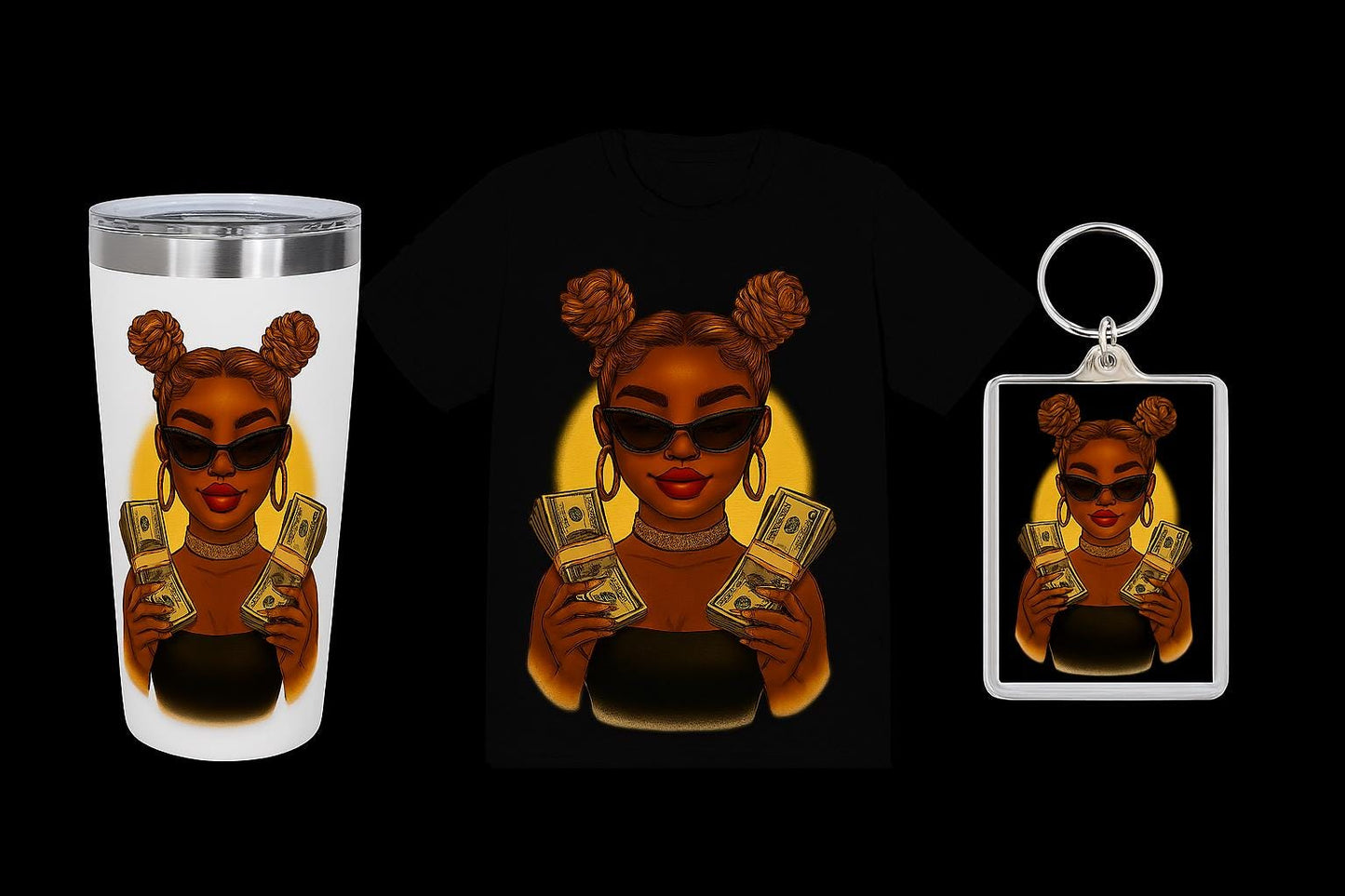 Money Miami Diva PNG Bundle | Afro Glam Girl Clipart | Boss Babe Sublimation Graphics | Black Girl Luxury Art | Cut File for Tumblers & Tees