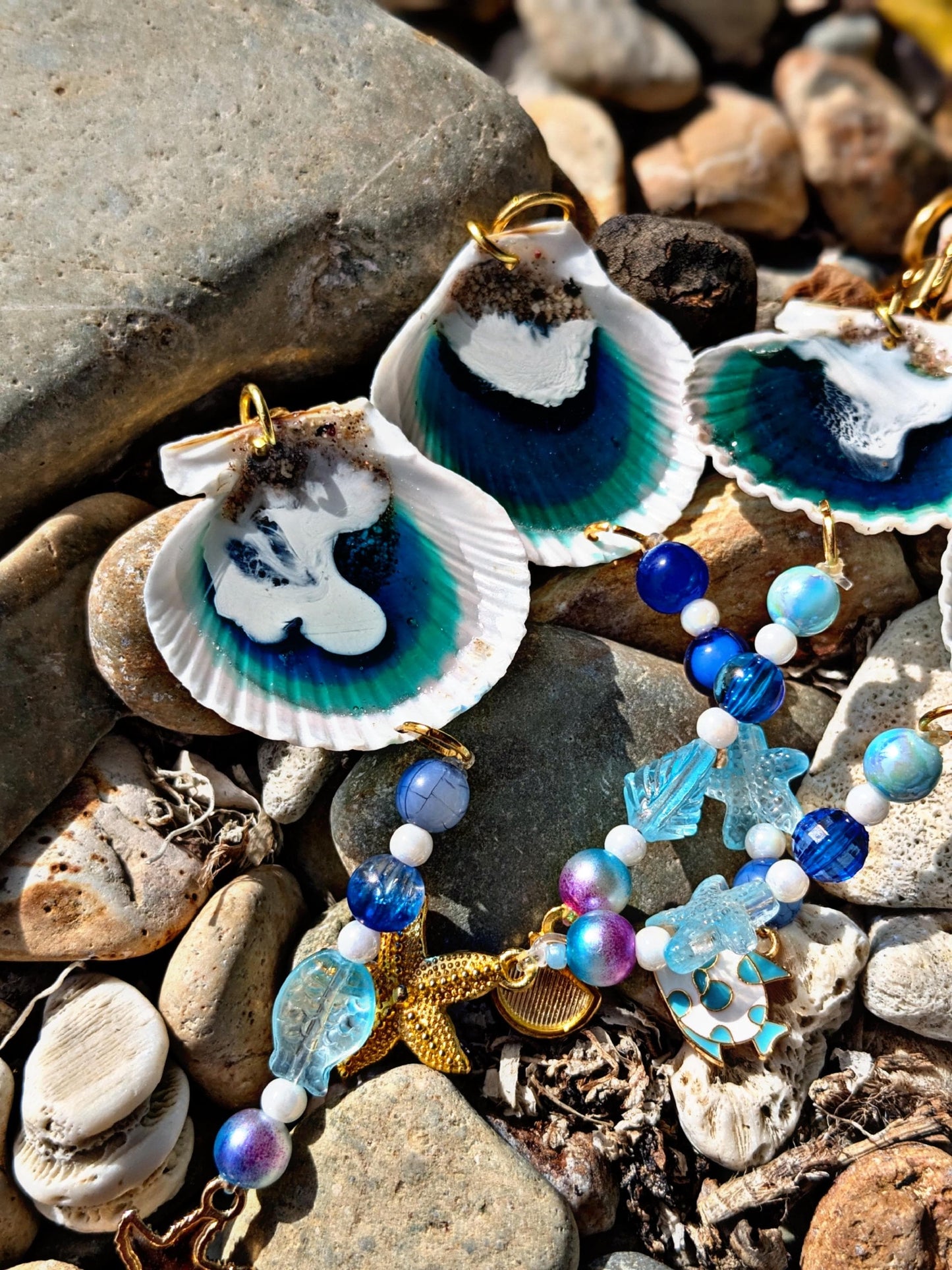 Ocean Shell Resin Keychain Coastal Beach Charm Accessory | Handmade Sea Inspired Gift
