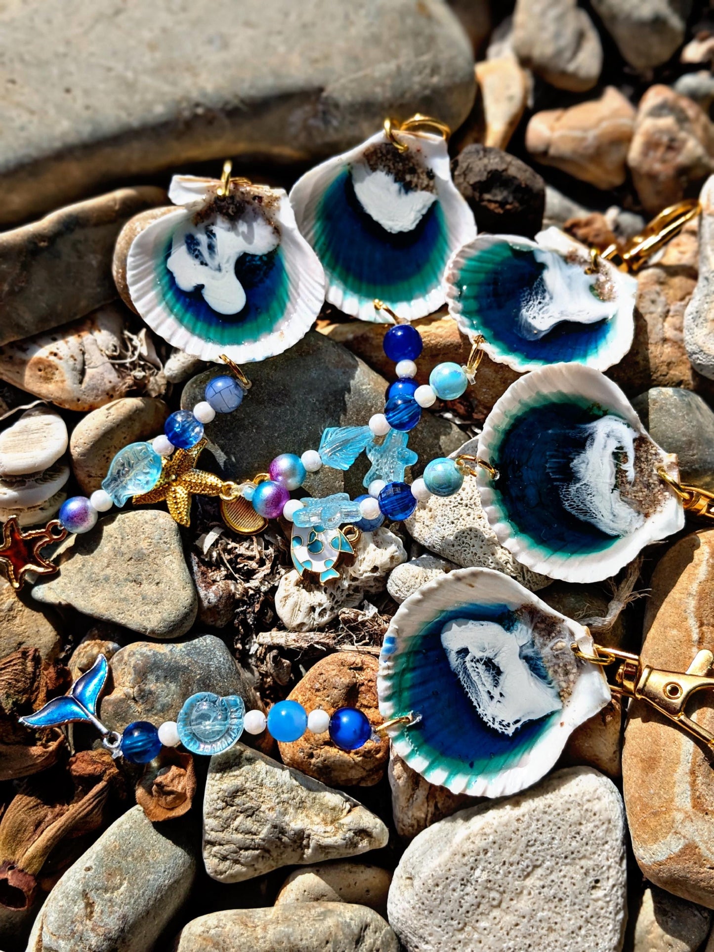 Ocean Shell Resin Keychain Coastal Beach Charm Accessory | Handmade Sea Inspired Gift