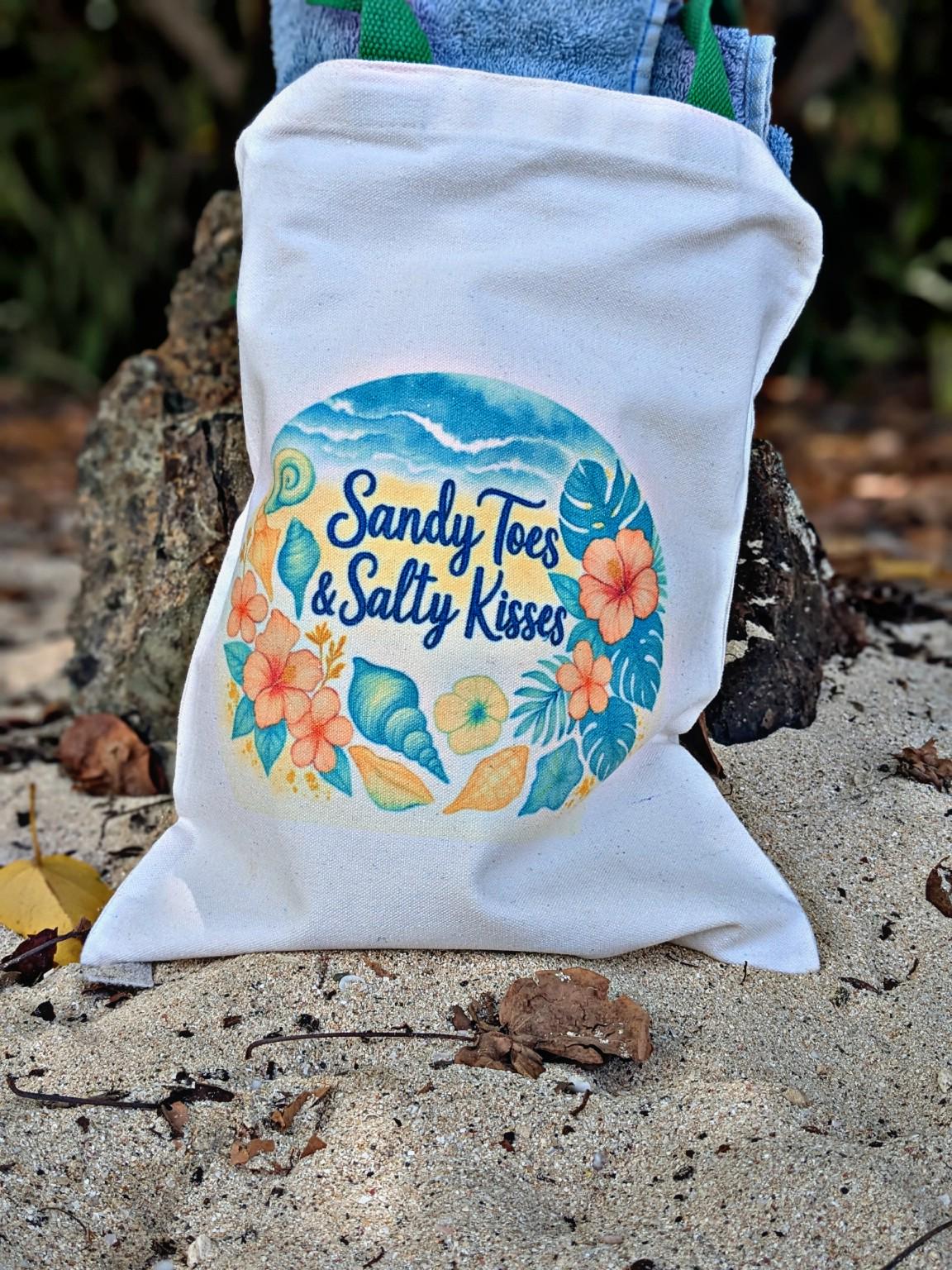 Beach Tote Bag “Beach Please or “Sandy Toes & Salty Kisses | Coastal Canvas Bag | Summer Gift for Her | Tropical Market Bag