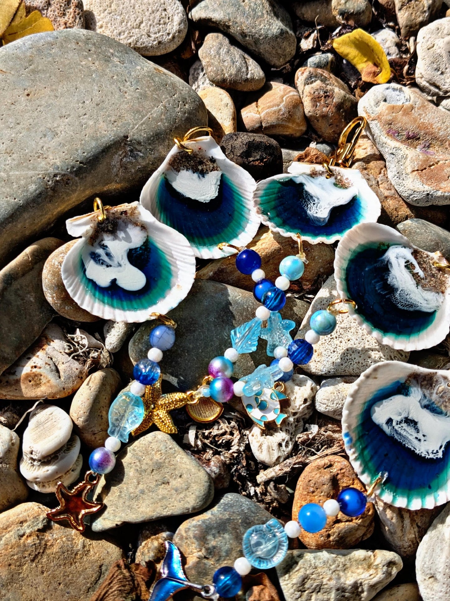 Ocean Shell Resin Keychain Coastal Beach Charm Accessory | Handmade Sea Inspired Gift