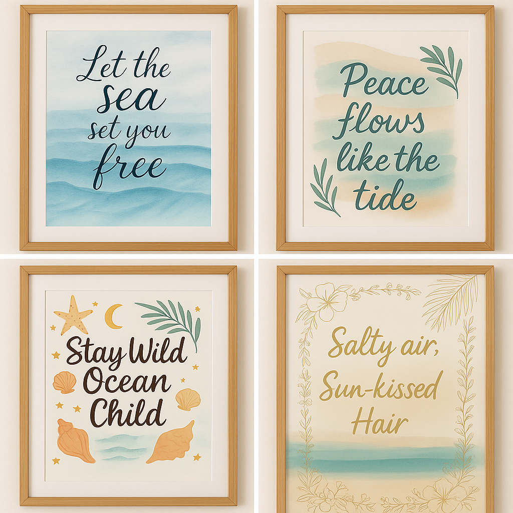 Beachy Digital Print Set of 4 | Ocean Quote Wall Art Bundle | Coastal Boho Decor | 8x10 Printable Gallery Set