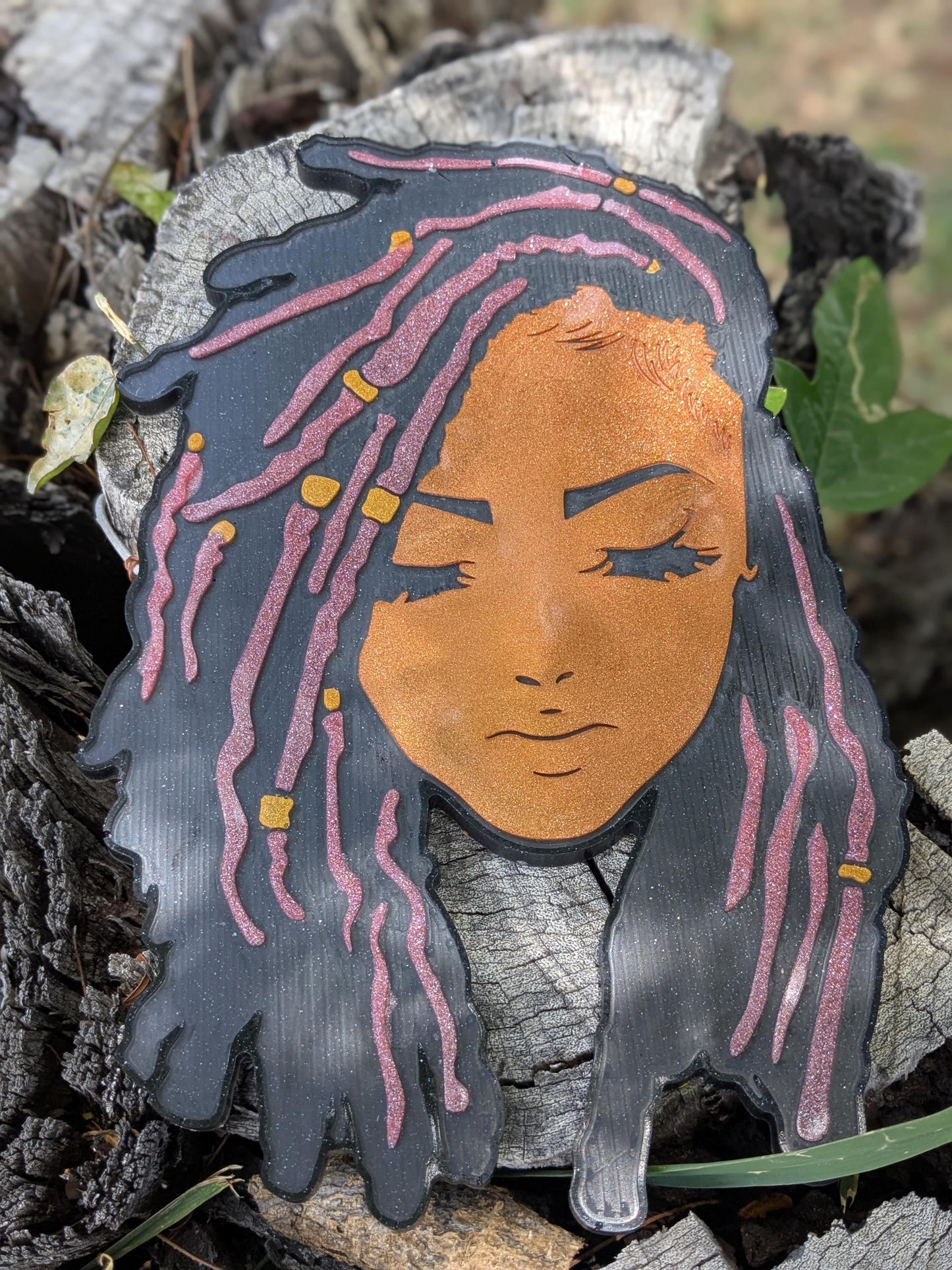 Locd In Beauty  Afro-Caribbean Wall Art | Handmade Glitter Resin Queen Portrait | Cultural Home Decor