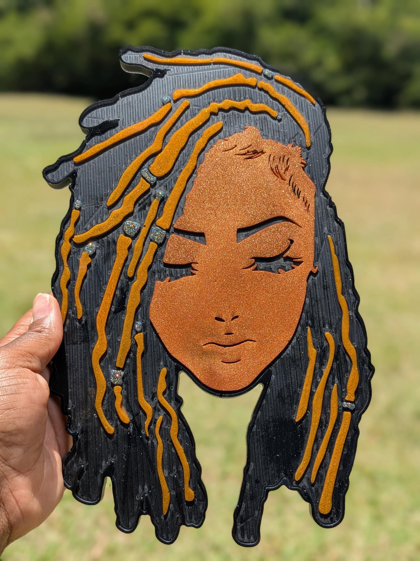 Locd In Beauty  Afro-Caribbean Wall Art | Handmade Glitter Resin Queen Portrait | Cultural Home Decor