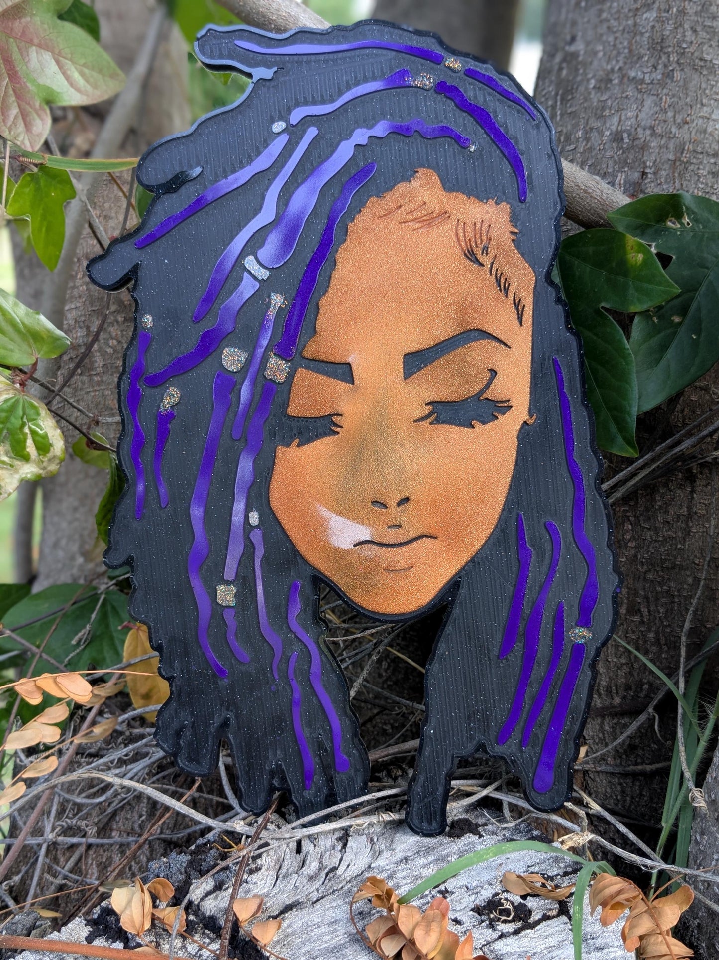 Locd In Beauty  Afro-Caribbean Wall Art | Handmade Glitter Resin Queen Portrait | Cultural Home Decor