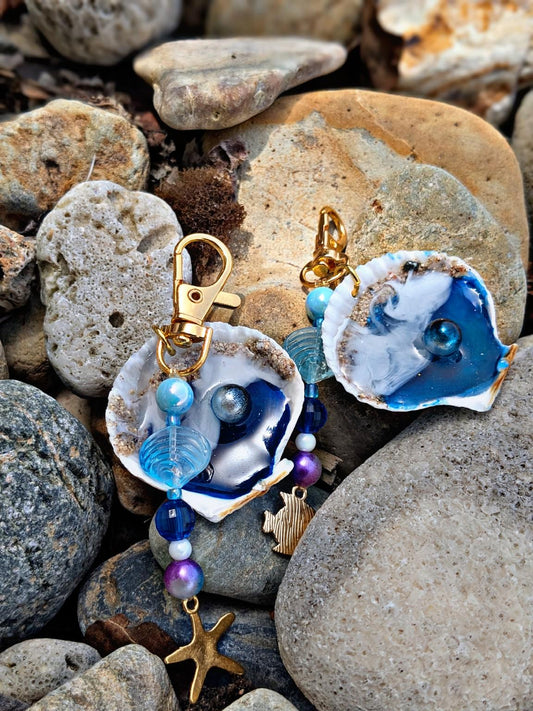 Ocean Shell Keychain with Starfish Charm  Handmade Coastal Beaded Accessory