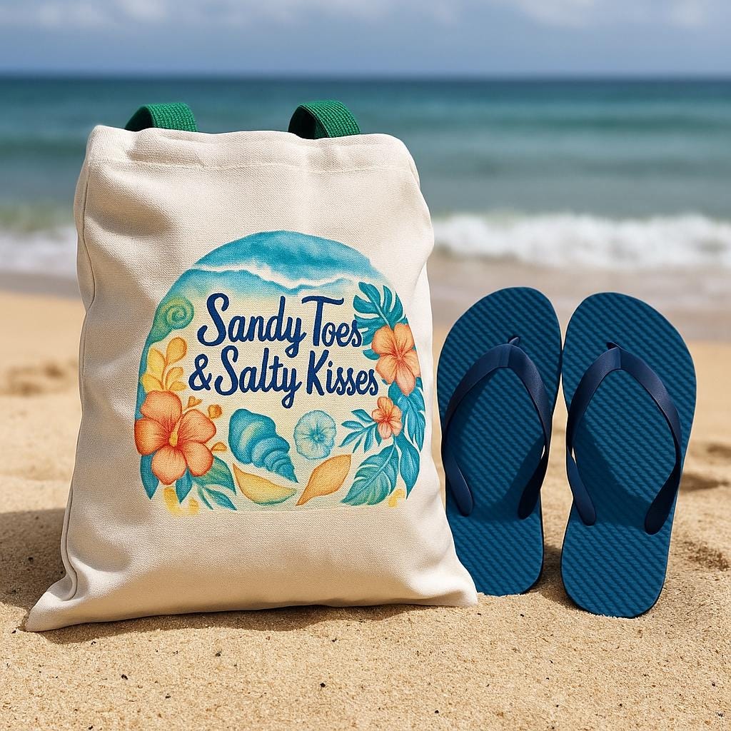 Beach Tote Bag  “Beach Please or “Sandy Toes & Salty Kisses | Coastal Canvas Bag | Summer Gift for Her | Tropical Market Bag