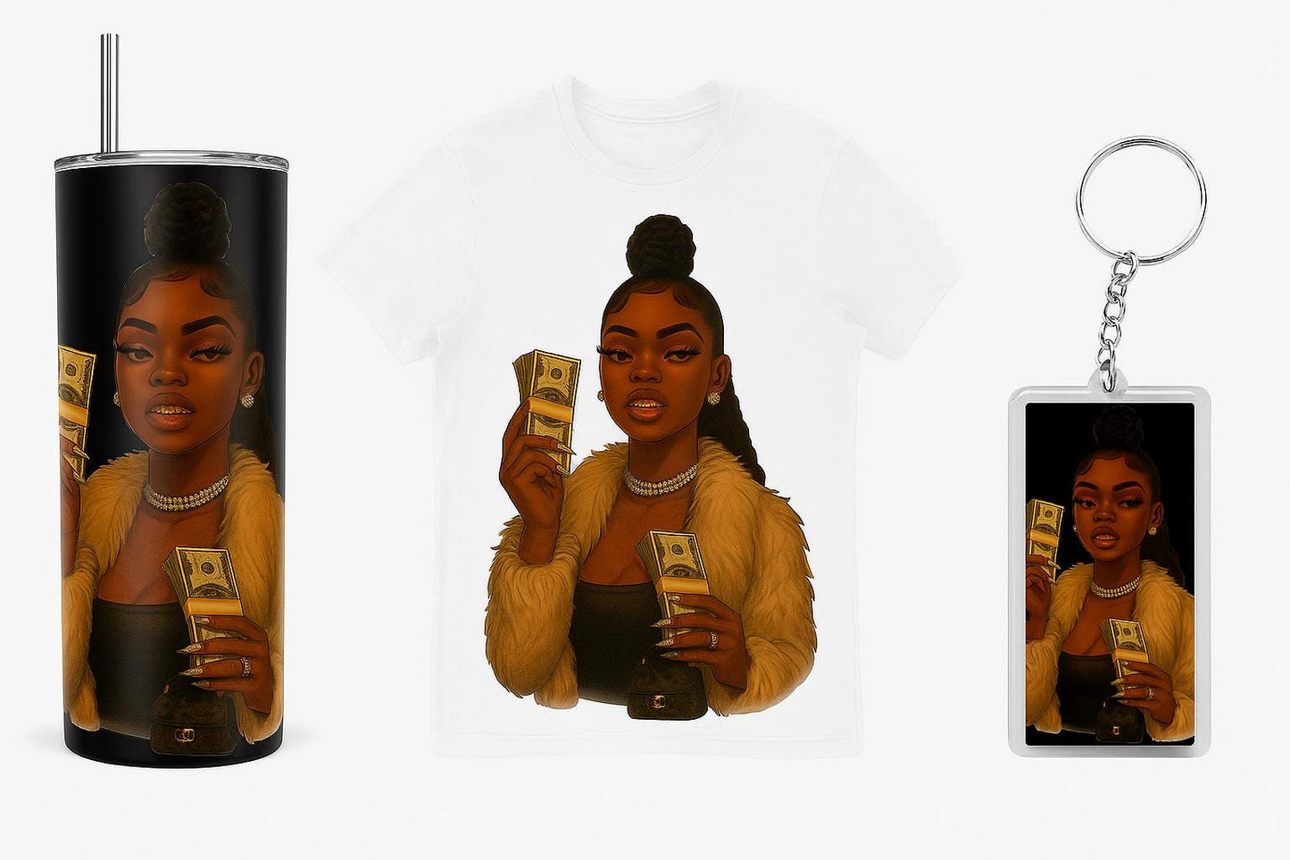 Money Miami Diva PNG Bundle | Afro Glam Girl Clipart | Boss Babe Sublimation Graphics | Black Girl Luxury Art | Cut File for Tumblers & Tees