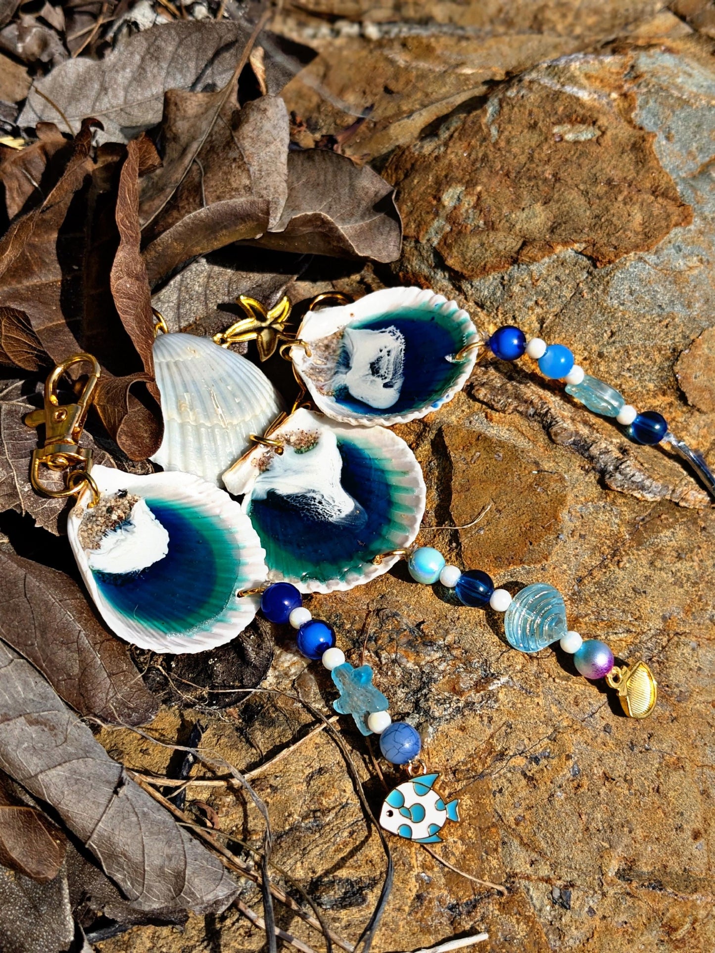 Ocean Shell Resin Keychain Coastal Beach Charm Accessory | Handmade Sea Inspired Gift