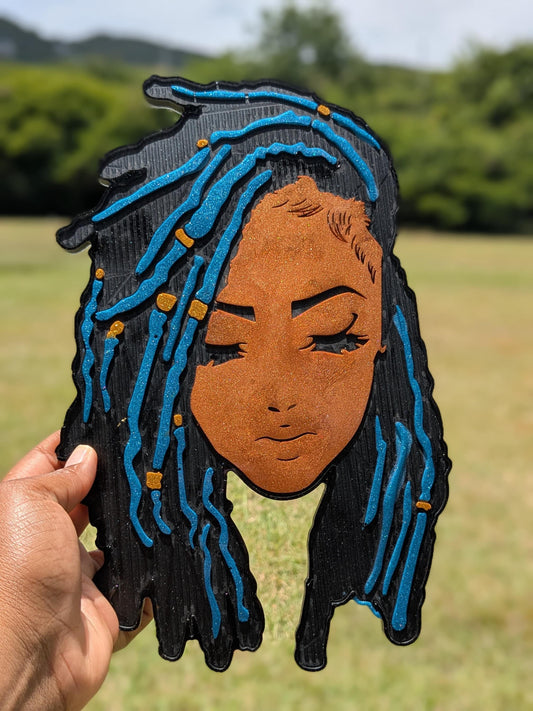 Locd In Beauty  Afro-Caribbean Wall Art | Handmade Glitter Resin Queen Portrait | Cultural Home Decor