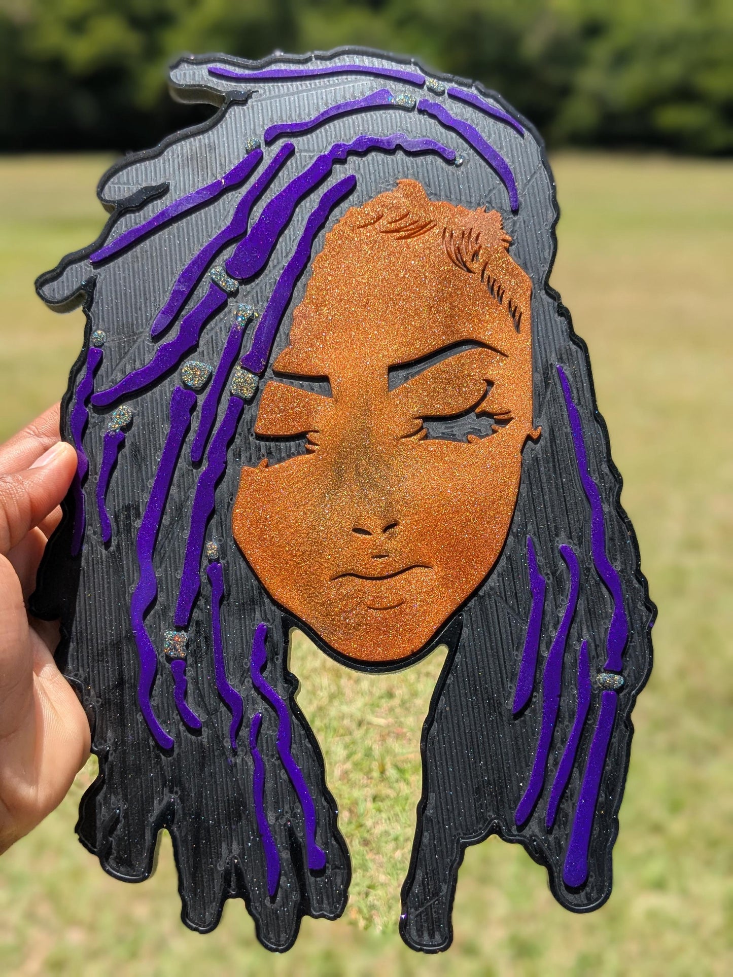 Locd In Beauty  Afro-Caribbean Wall Art | Handmade Glitter Resin Queen Portrait | Cultural Home Decor