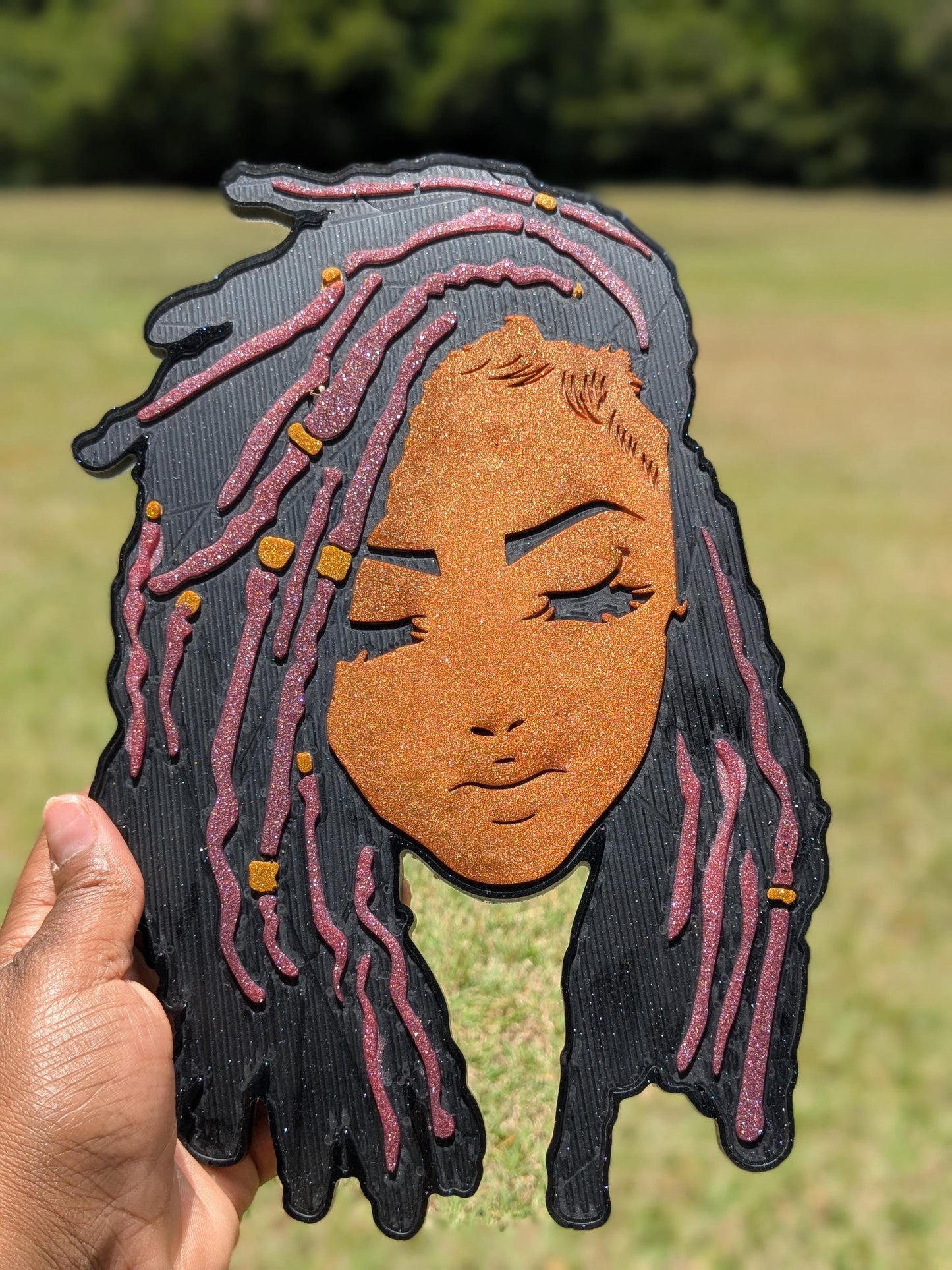 Locd In Beauty  Afro-Caribbean Wall Art | Handmade Glitter Resin Queen Portrait | Cultural Home Decor