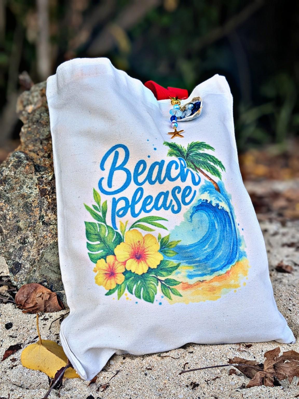 Beach Tote Bag  “Beach Please or “Sandy Toes & Salty Kisses | Coastal Canvas Bag | Summer Gift for Her | Tropical Market Bag