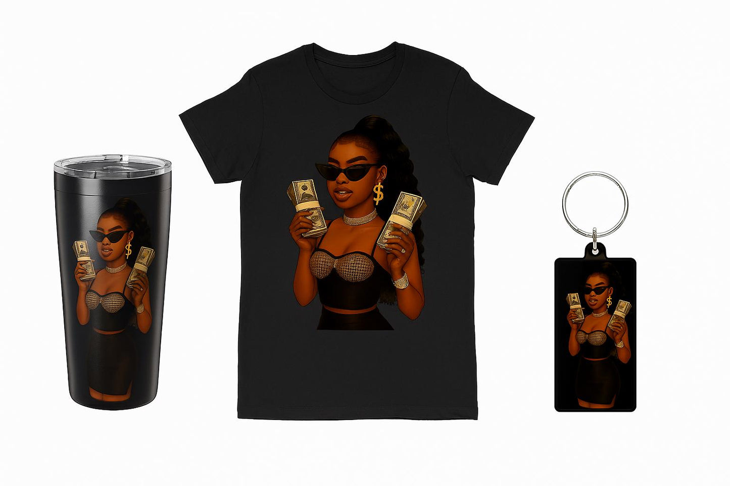 Money Miami Diva PNG Bundle | Afro Glam Girl Clipart | Boss Babe Sublimation Graphics | Black Girl Luxury Art | Cut File for Tumblers & Tees