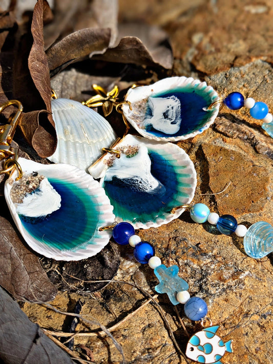 Ocean Shell Resin Keychain Coastal Beach Charm Accessory | Handmade Sea Inspired Gift